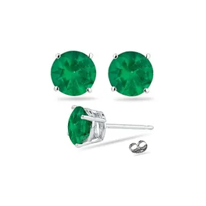 0.44-0.54 Cts of 4 mm AA Round Natural Emerald Stud Earrings in Platinum