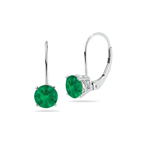 0.44-0.54 Cts of 4 mm AA Round Natural Emerald Stud Earrings with Lever Backs in 14K White Gold