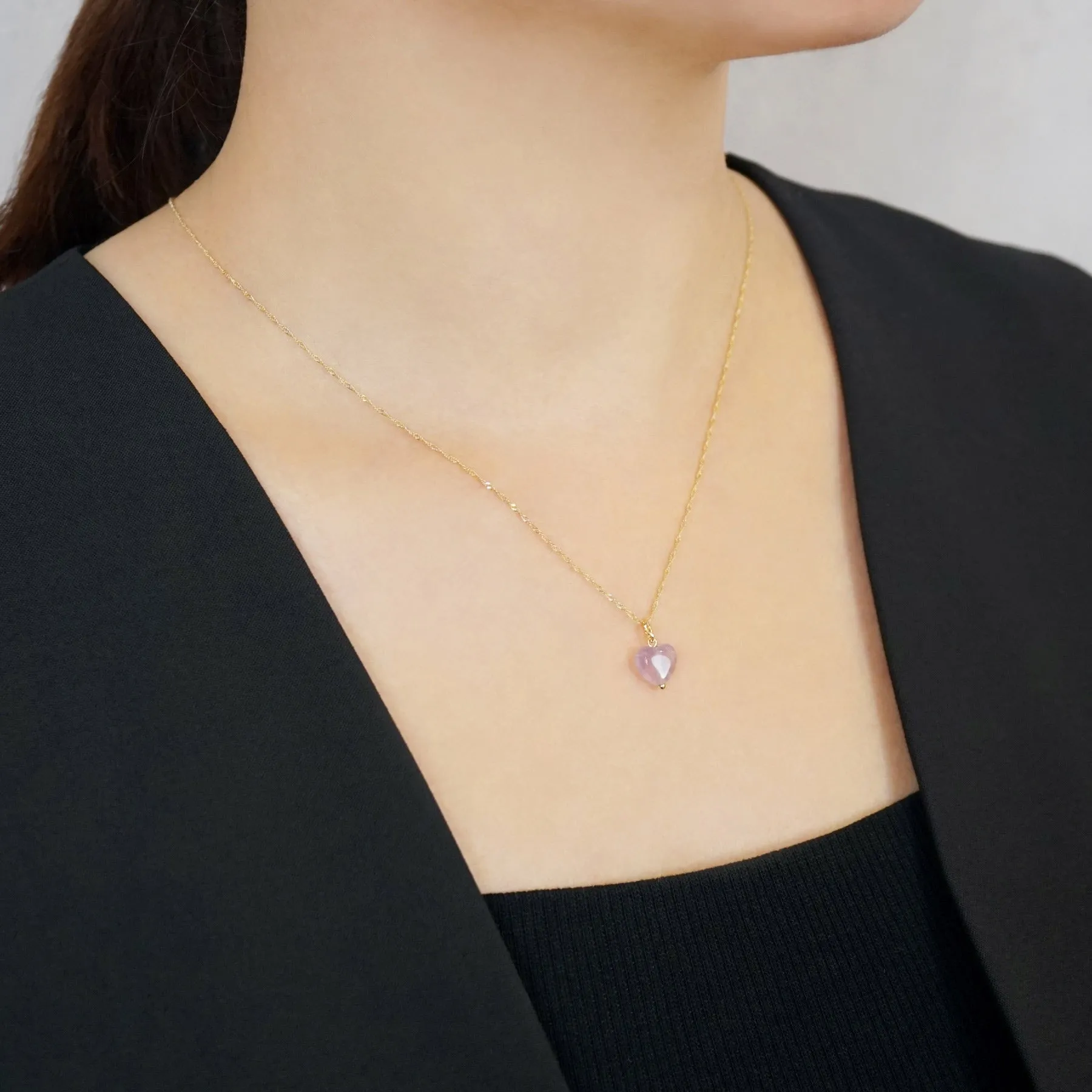 10K Amethyst Heart Necklace Charm (Yellow Gold)