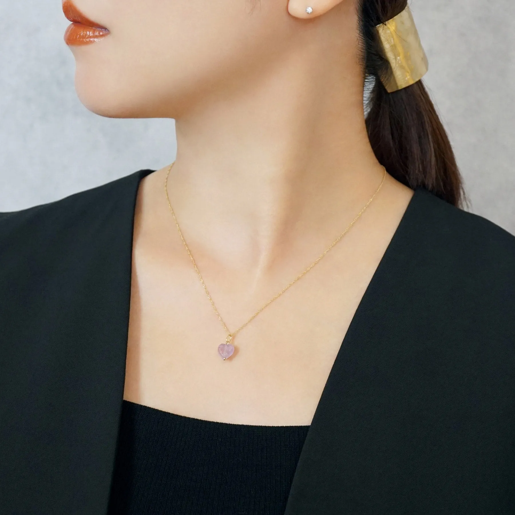 10K Amethyst Heart Necklace Charm (Yellow Gold)