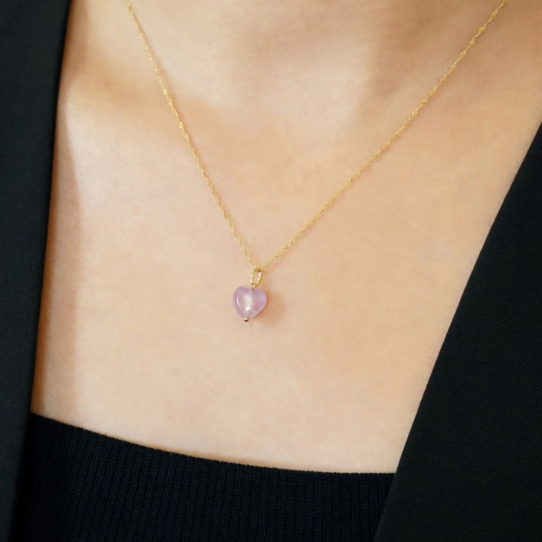 10K Amethyst Heart Necklace Charm (Yellow Gold)