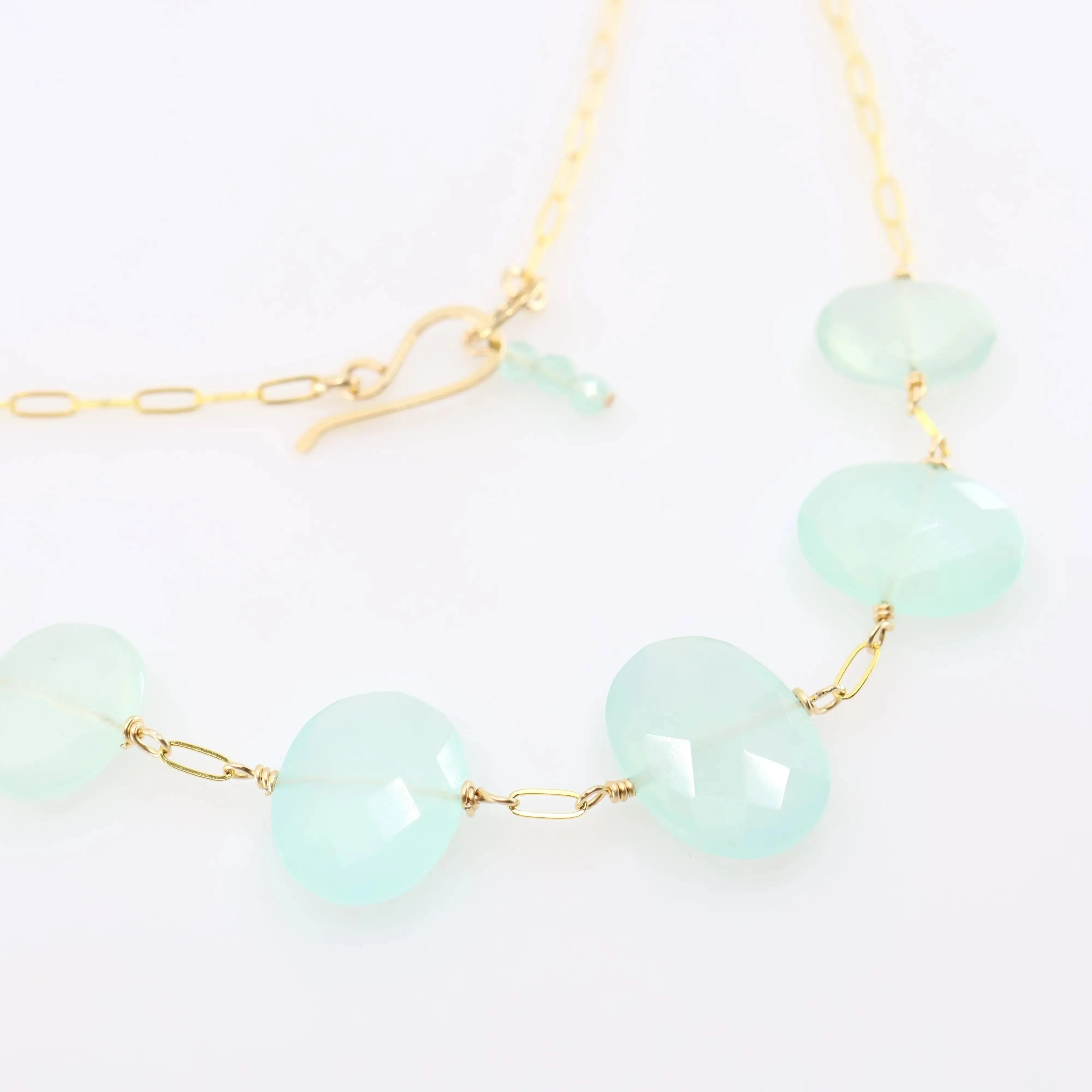 5 Drop Oval Cut Aqua Chalcedony Necklace