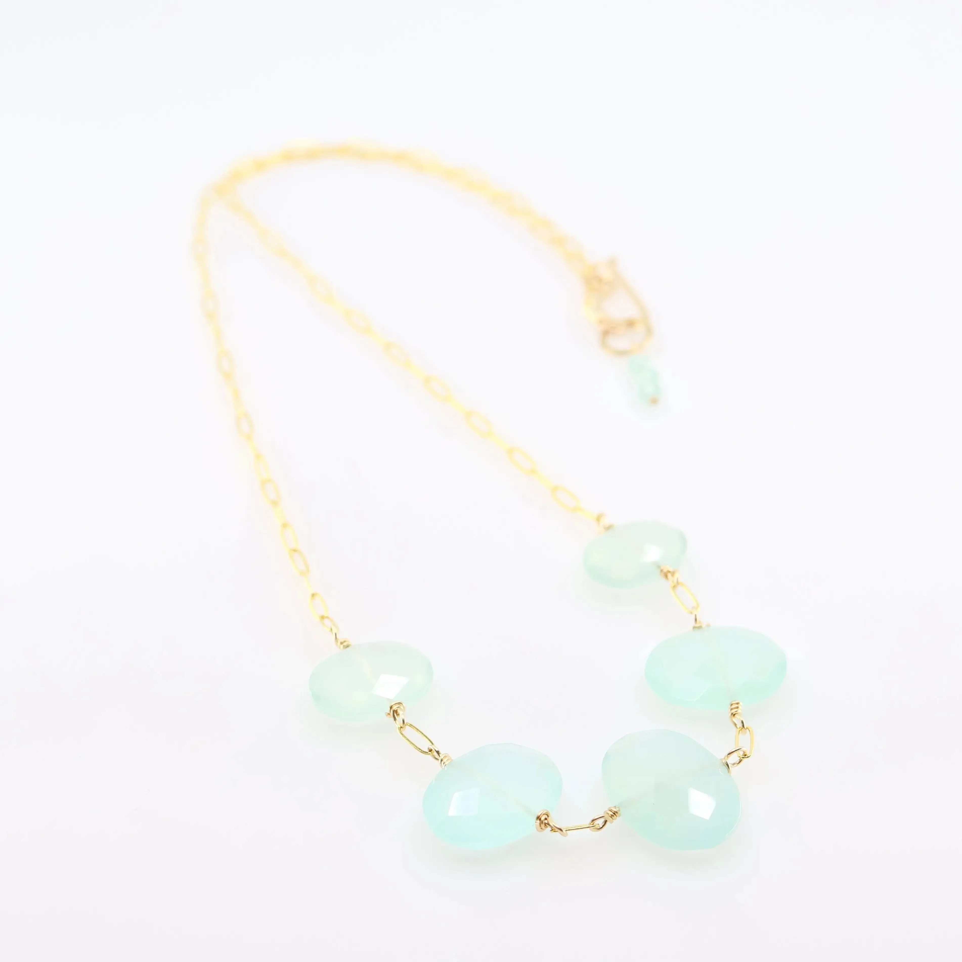 5 Drop Oval Cut Aqua Chalcedony Necklace