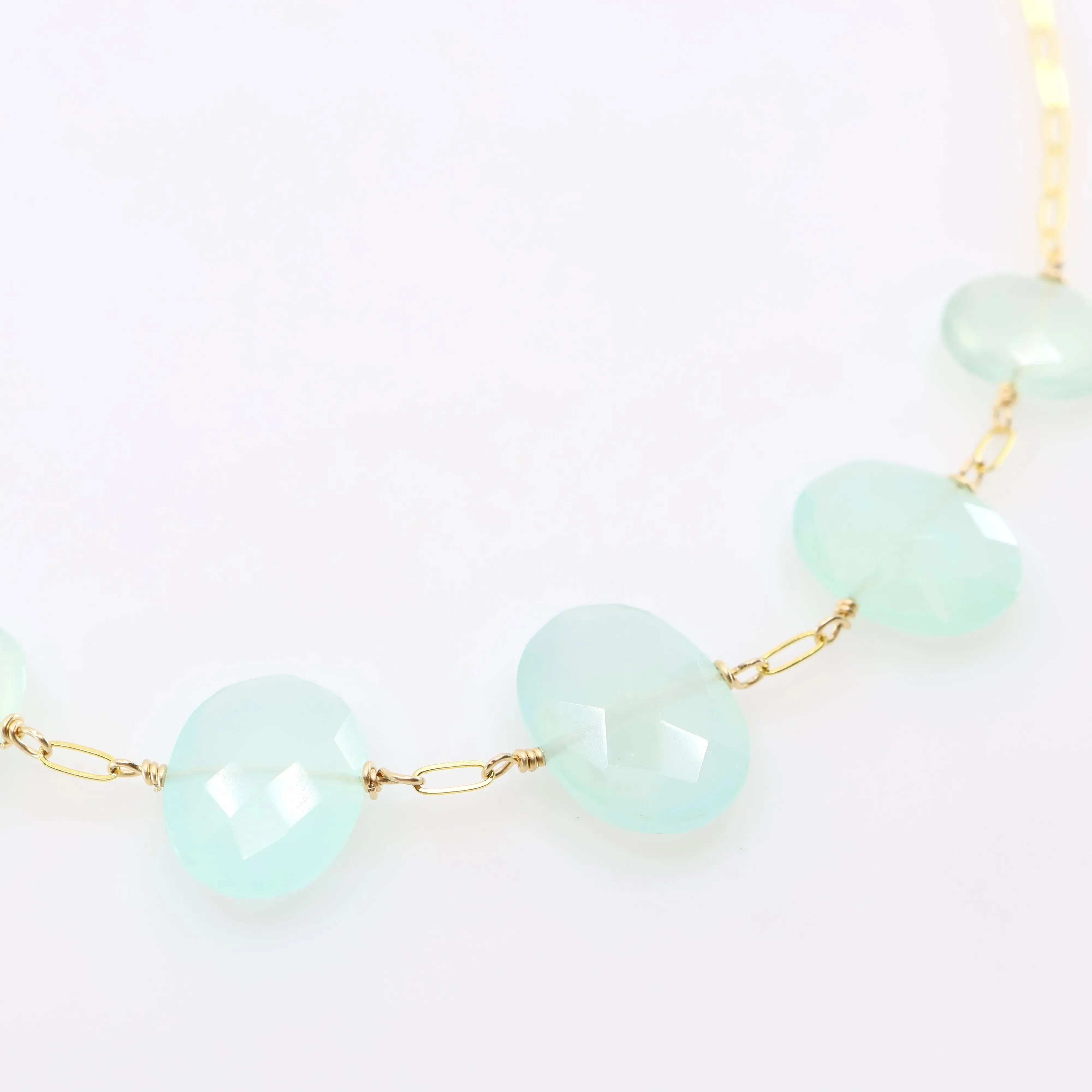 5 Drop Oval Cut Aqua Chalcedony Necklace