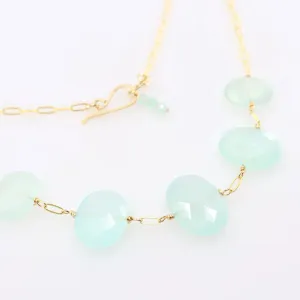 5 Drop Oval Cut Aqua Chalcedony Necklace