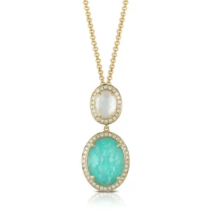 Amazonite, Mother of Pearl, Quartz & Diamond Necklace
