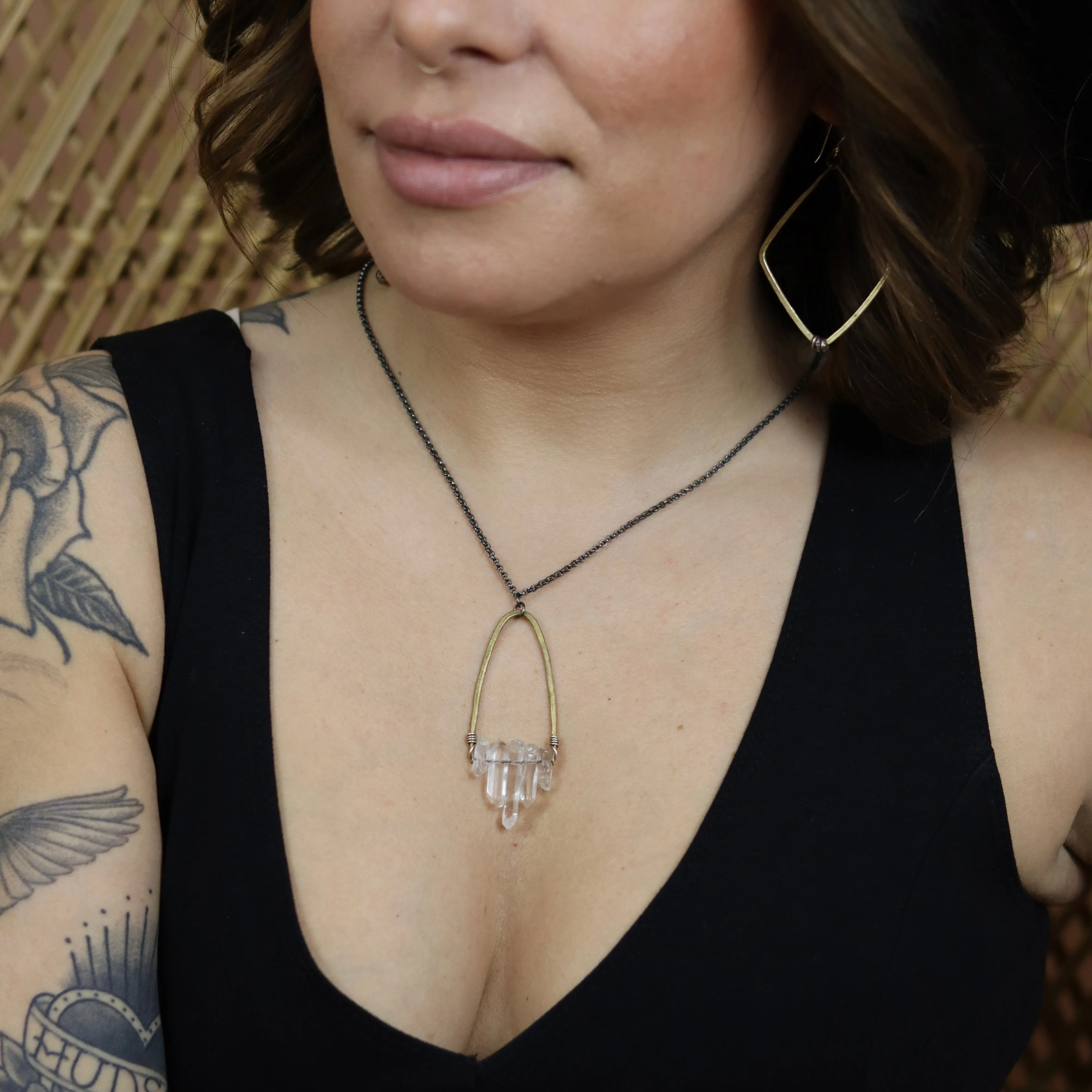 Angled Long Quartz Cluster Necklace