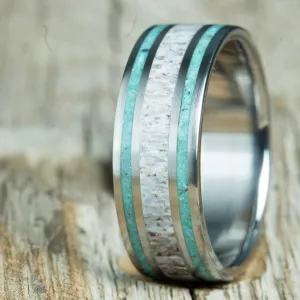 Antler with double turquoise pinstripe wedding band