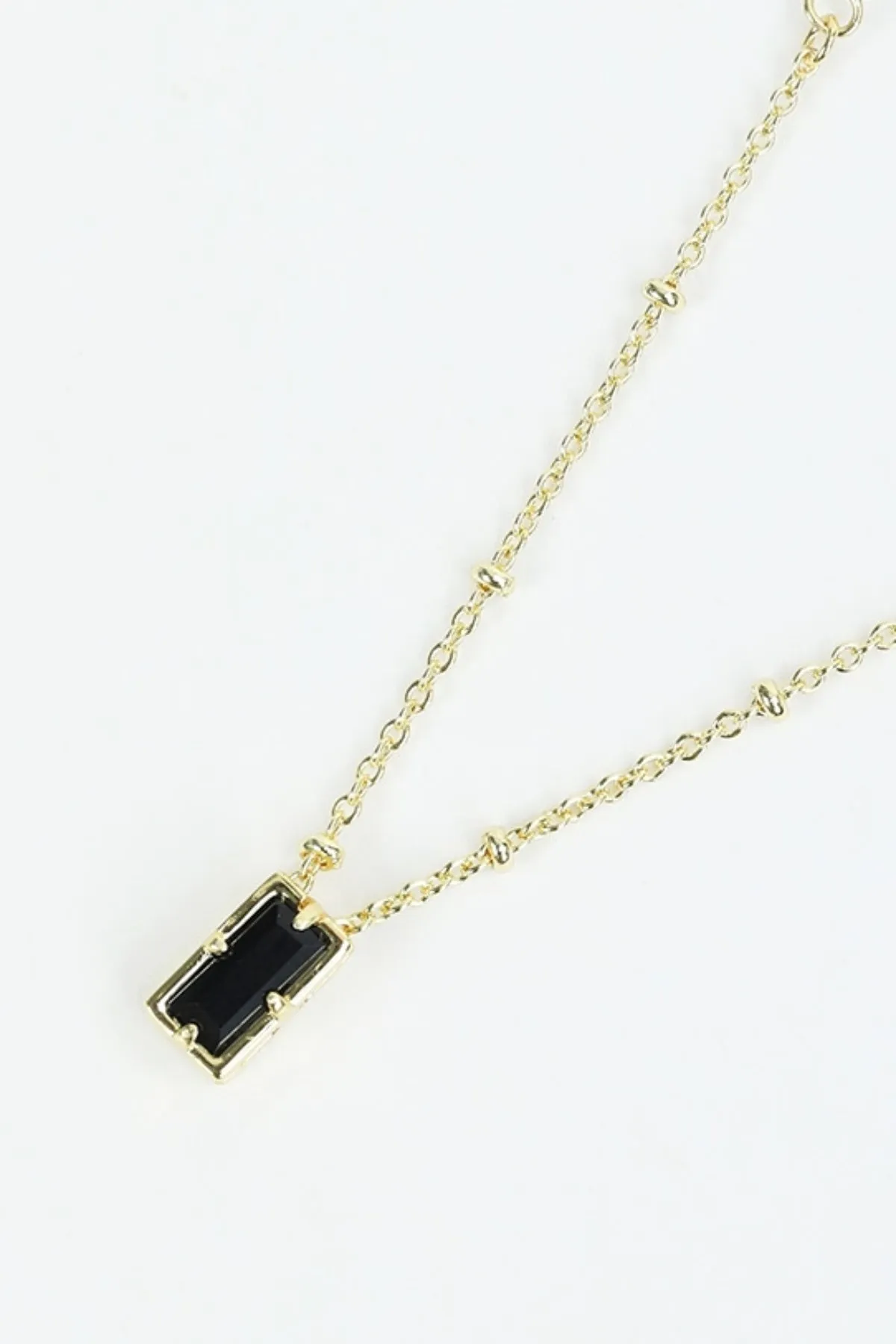 Black Stone & Pearl Pendant Gold Necklace