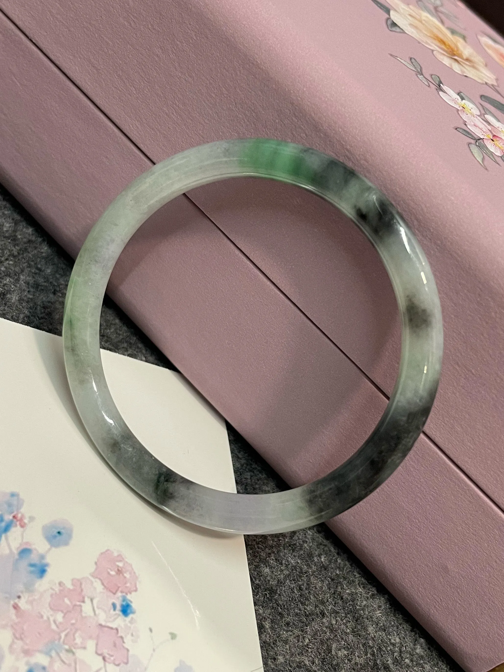 Black With Green Jade Bangle | 55mm (NJBA159)