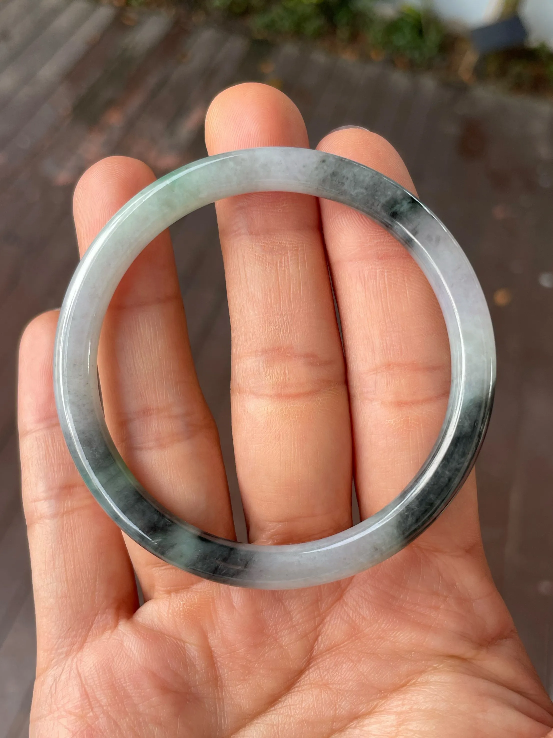 Black With Green Jade Bangle | 55mm (NJBA159)