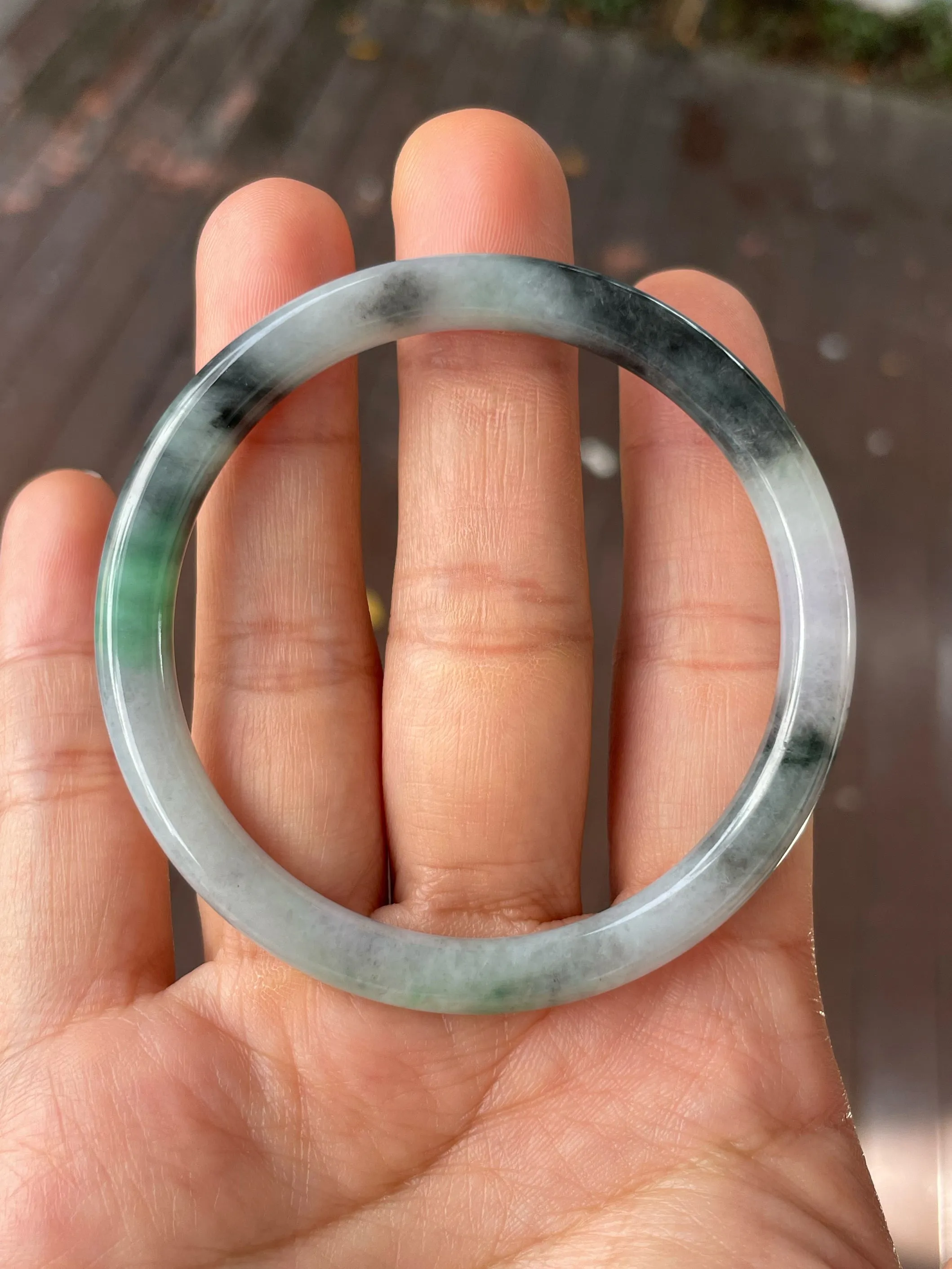 Black With Green Jade Bangle | 55mm (NJBA159)