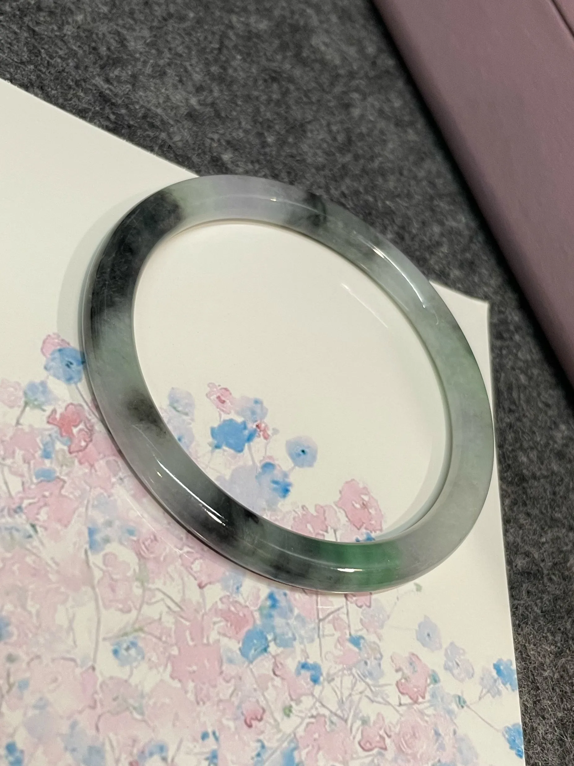 Black With Green Jade Bangle | 55mm (NJBA159)
