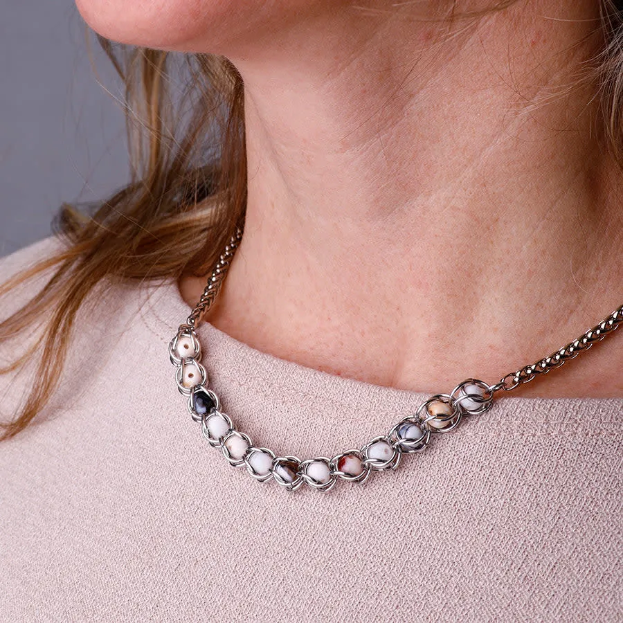 Captured Chain Maille Necklace Kit - White Porcelain Agate