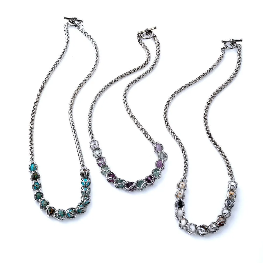 Captured Chain Maille Necklace Kit - White Porcelain Agate