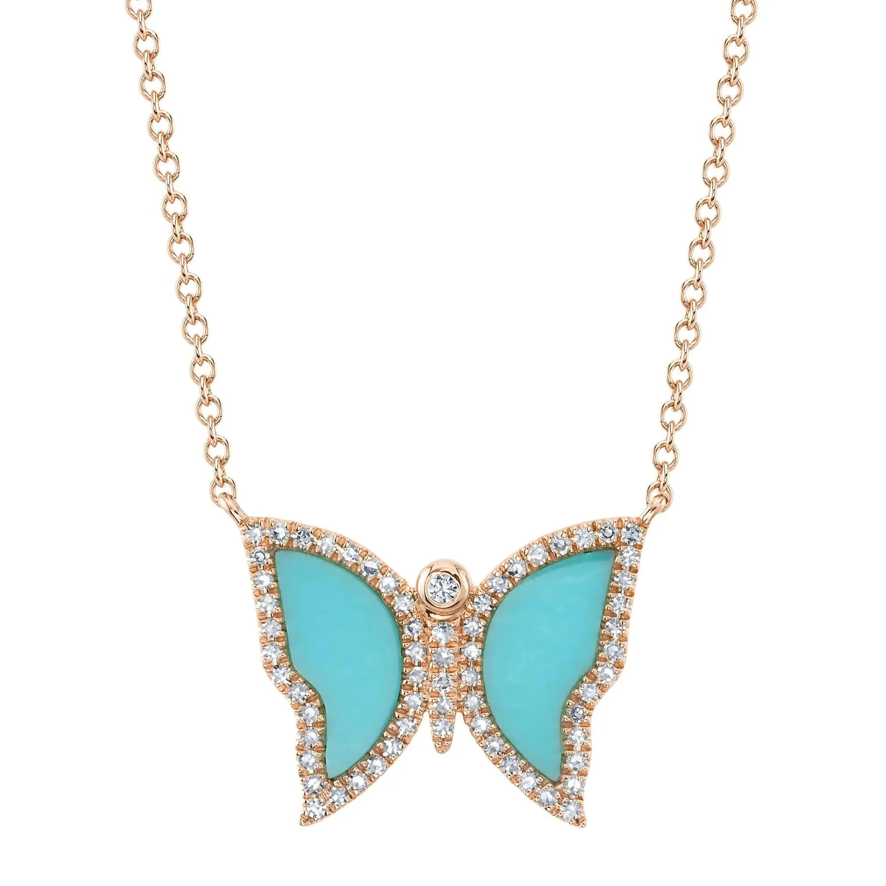 Diamond & Composite Turquoise Butterfly Necklace