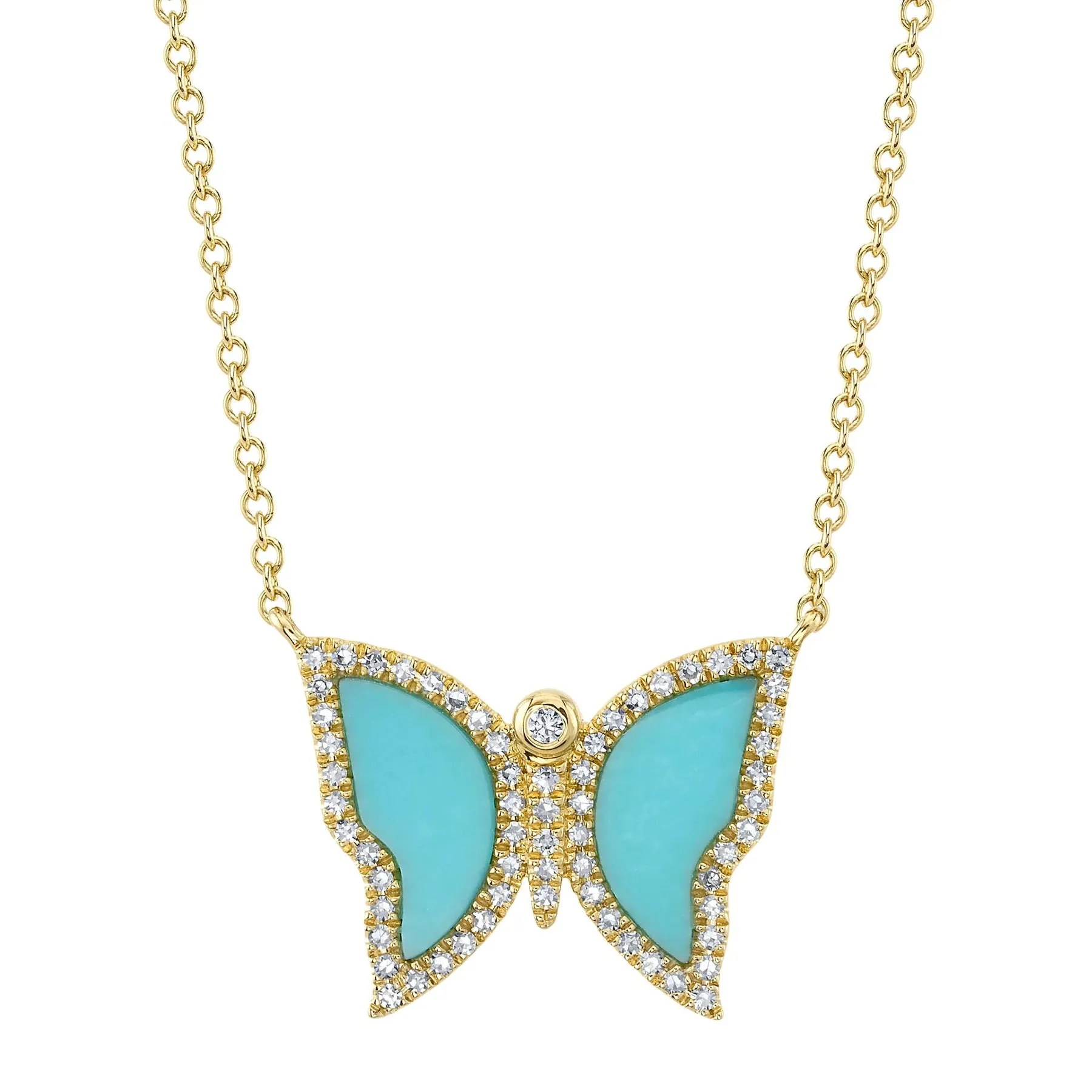 Diamond & Composite Turquoise Butterfly Necklace