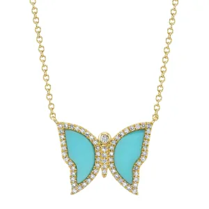 Diamond & Composite Turquoise Butterfly Necklace