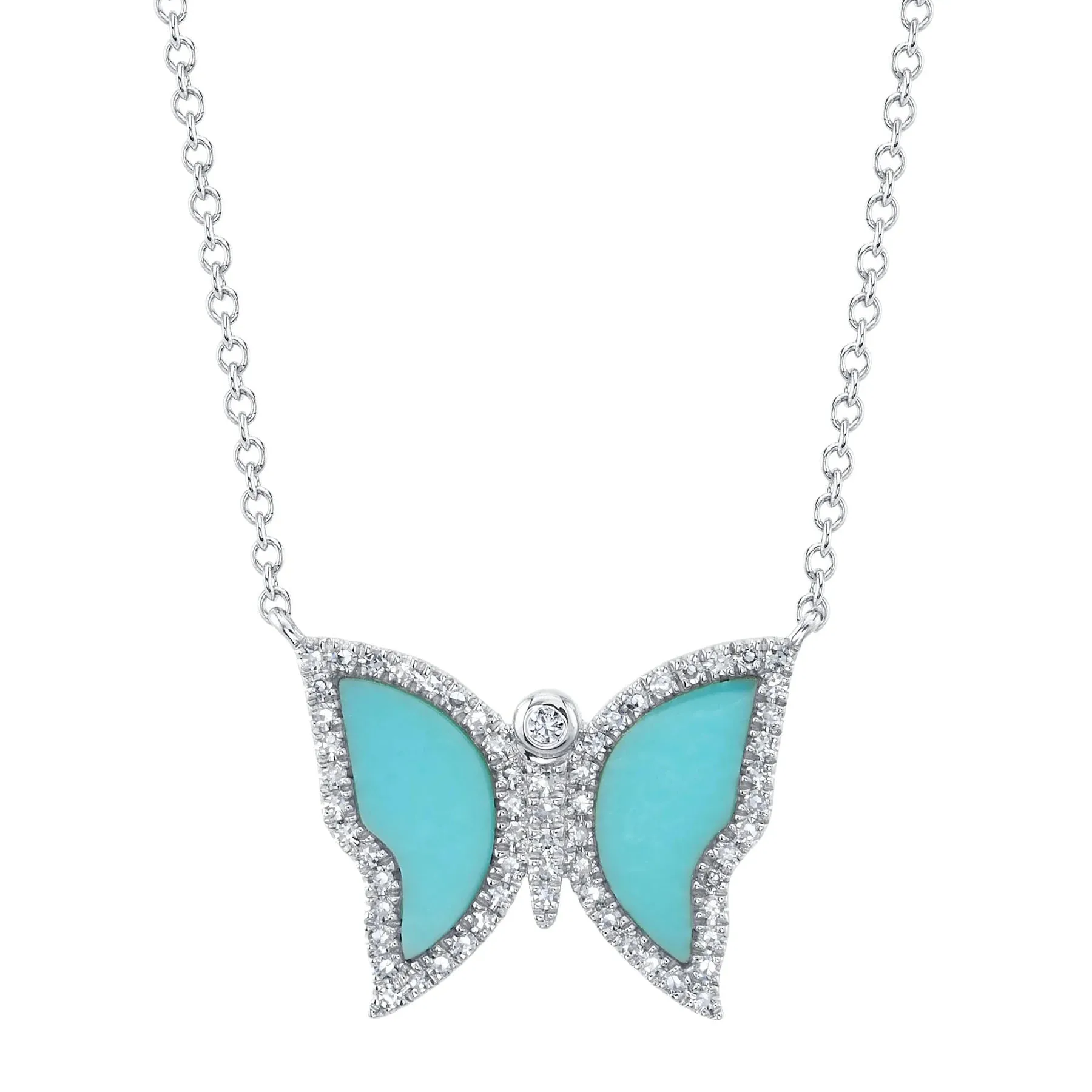 Diamond & Composite Turquoise Butterfly Necklace