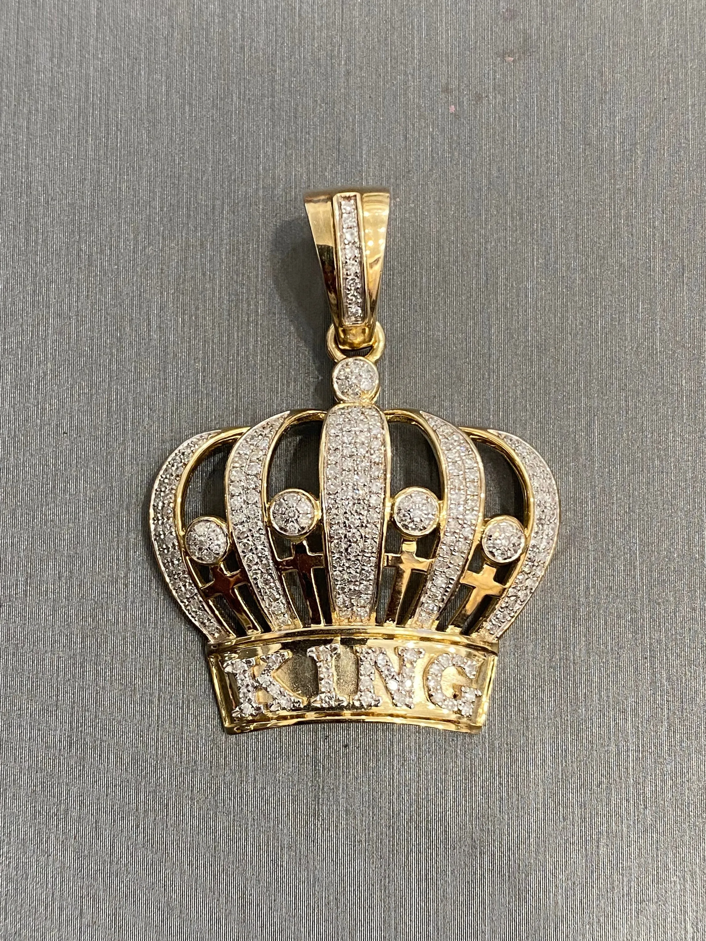 Diamond Crown King - 10K Yellow Gold Genuine Diamond Pendant Charm Crown King Power Pendant  Respect Men 1.20ct - custom jewelry