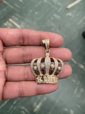 Diamond Crown King - 10K Yellow Gold Genuine Diamond Pendant Charm Crown King Power Pendant  Respect Men 1.20ct - custom jewelry