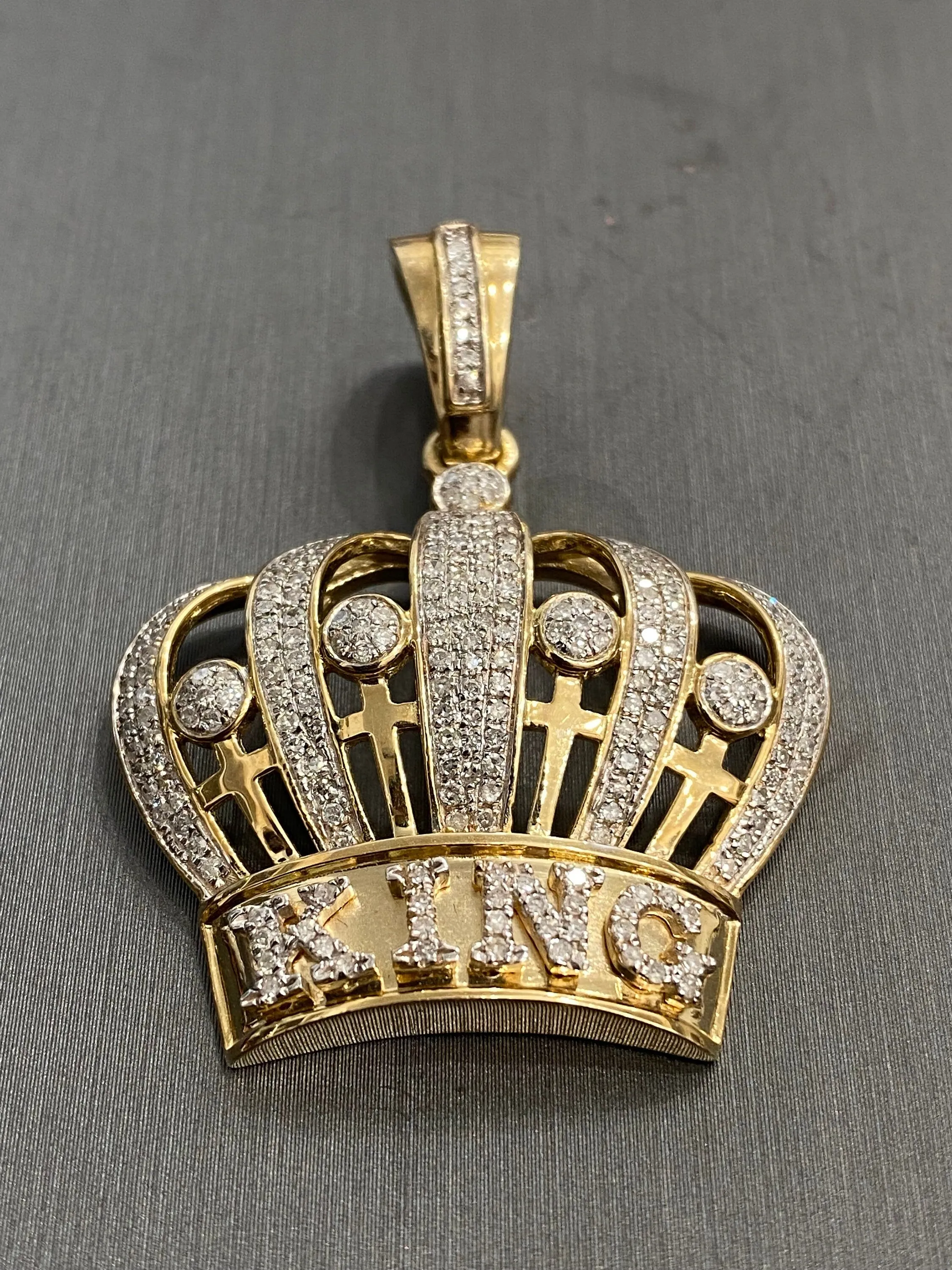 Diamond Crown King - 10K Yellow Gold Genuine Diamond Pendant Charm Crown King Power Pendant  Respect Men 1.20ct - custom jewelry