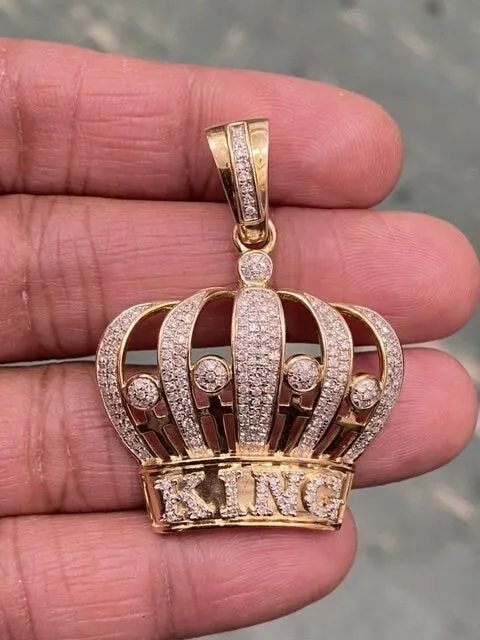 Diamond Crown King - 10K Yellow Gold Genuine Diamond Pendant Charm Crown King Power Pendant  Respect Men 1.20ct - custom jewelry