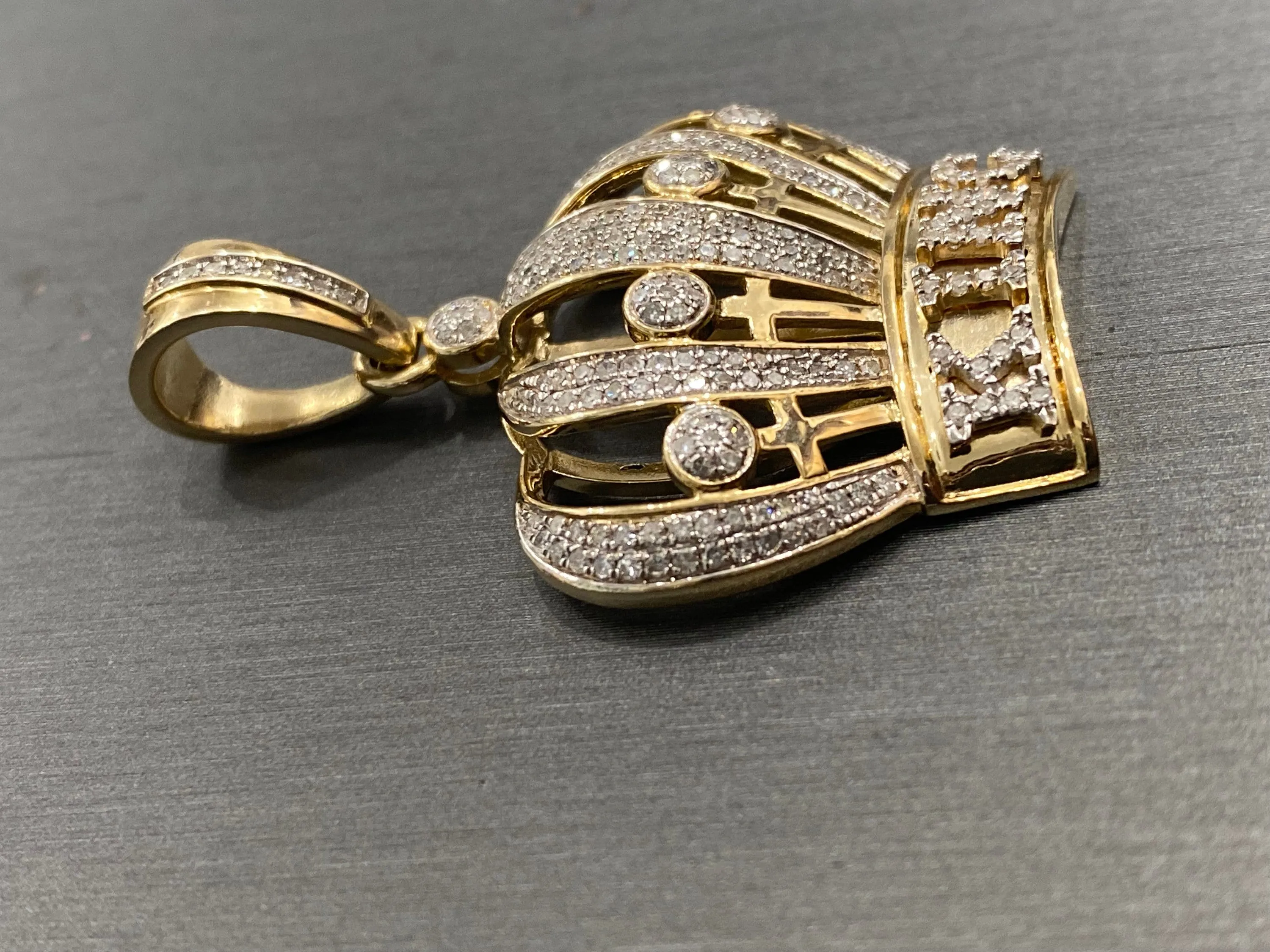 Diamond Crown King - 10K Yellow Gold Genuine Diamond Pendant Charm Crown King Power Pendant  Respect Men 1.20ct - custom jewelry