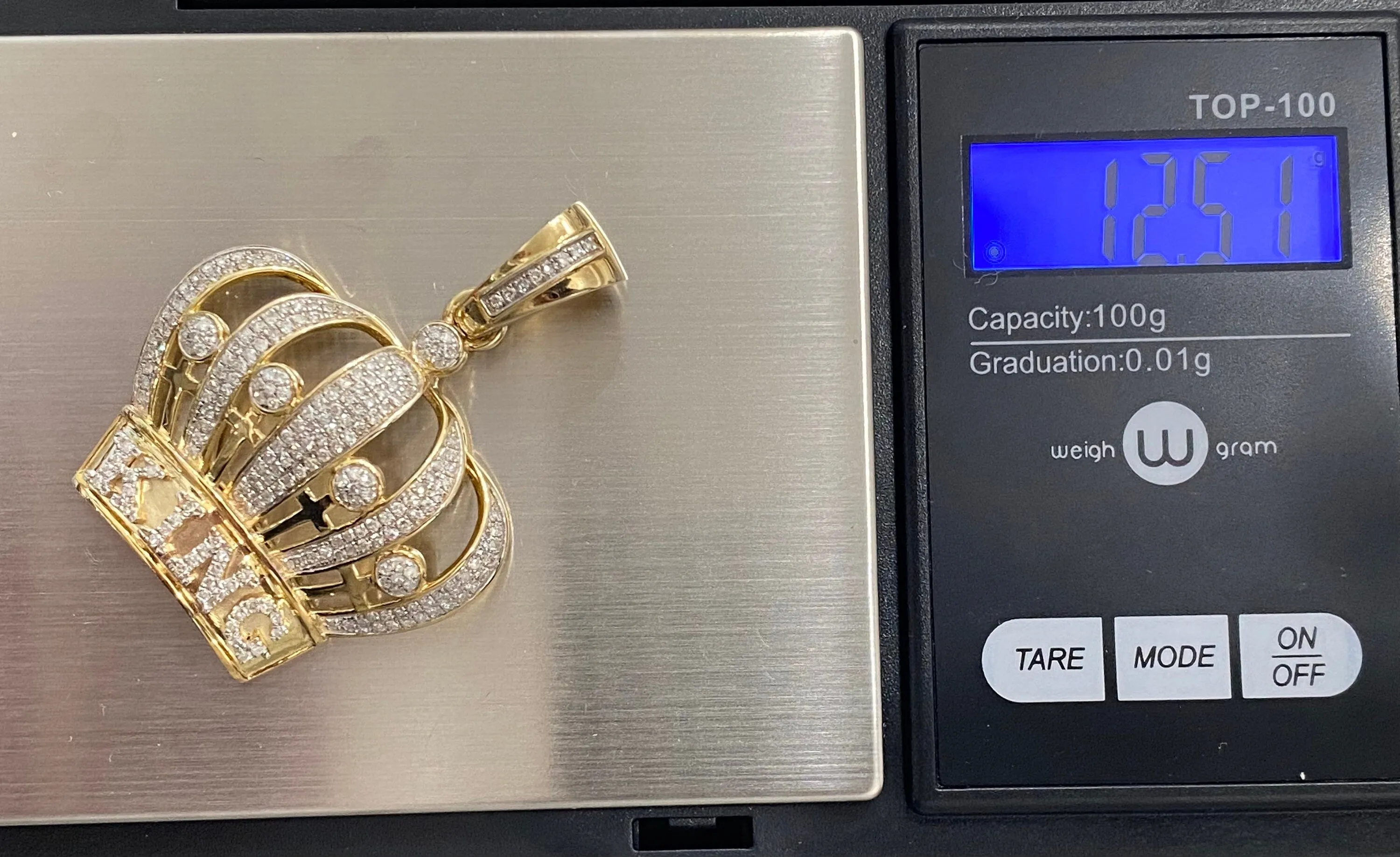 Diamond Crown King - 10K Yellow Gold Genuine Diamond Pendant Charm Crown King Power Pendant  Respect Men 1.20ct - custom jewelry