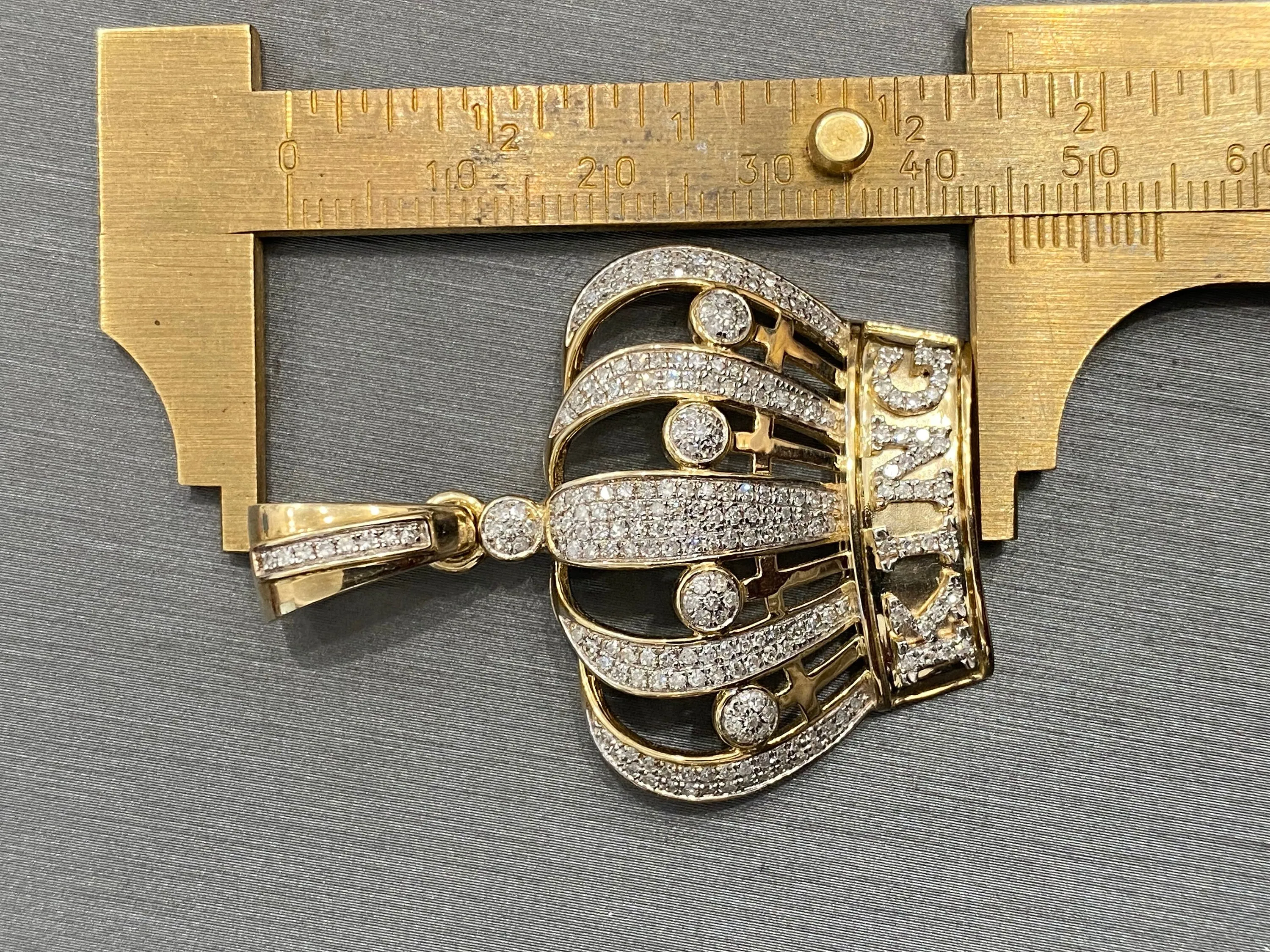 Diamond Crown King - 10K Yellow Gold Genuine Diamond Pendant Charm Crown King Power Pendant  Respect Men 1.20ct - custom jewelry