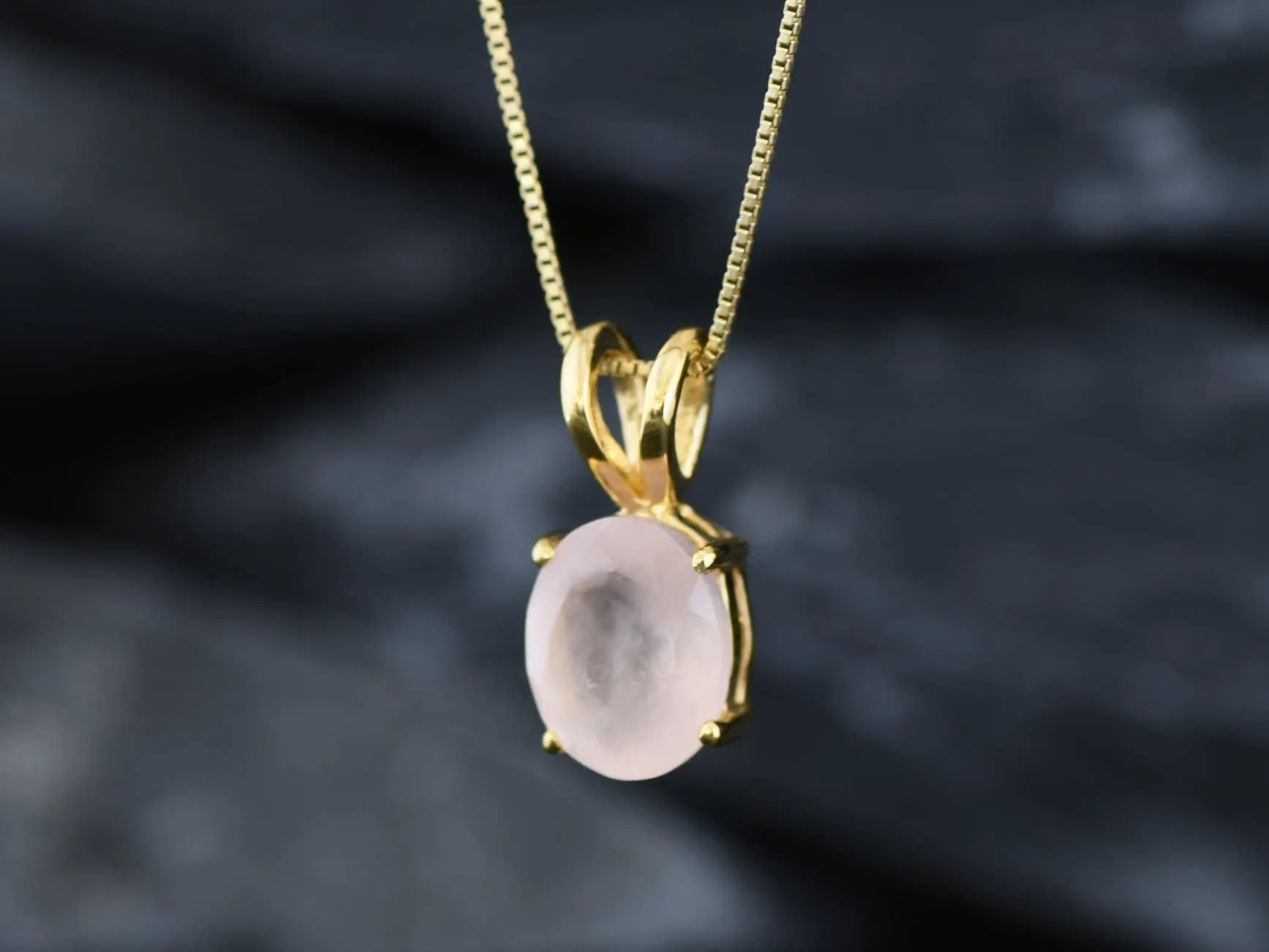 Gold Rose Quartz Necklace - Natural Rose Quartz Necklace - Pink Solitaire Pendant