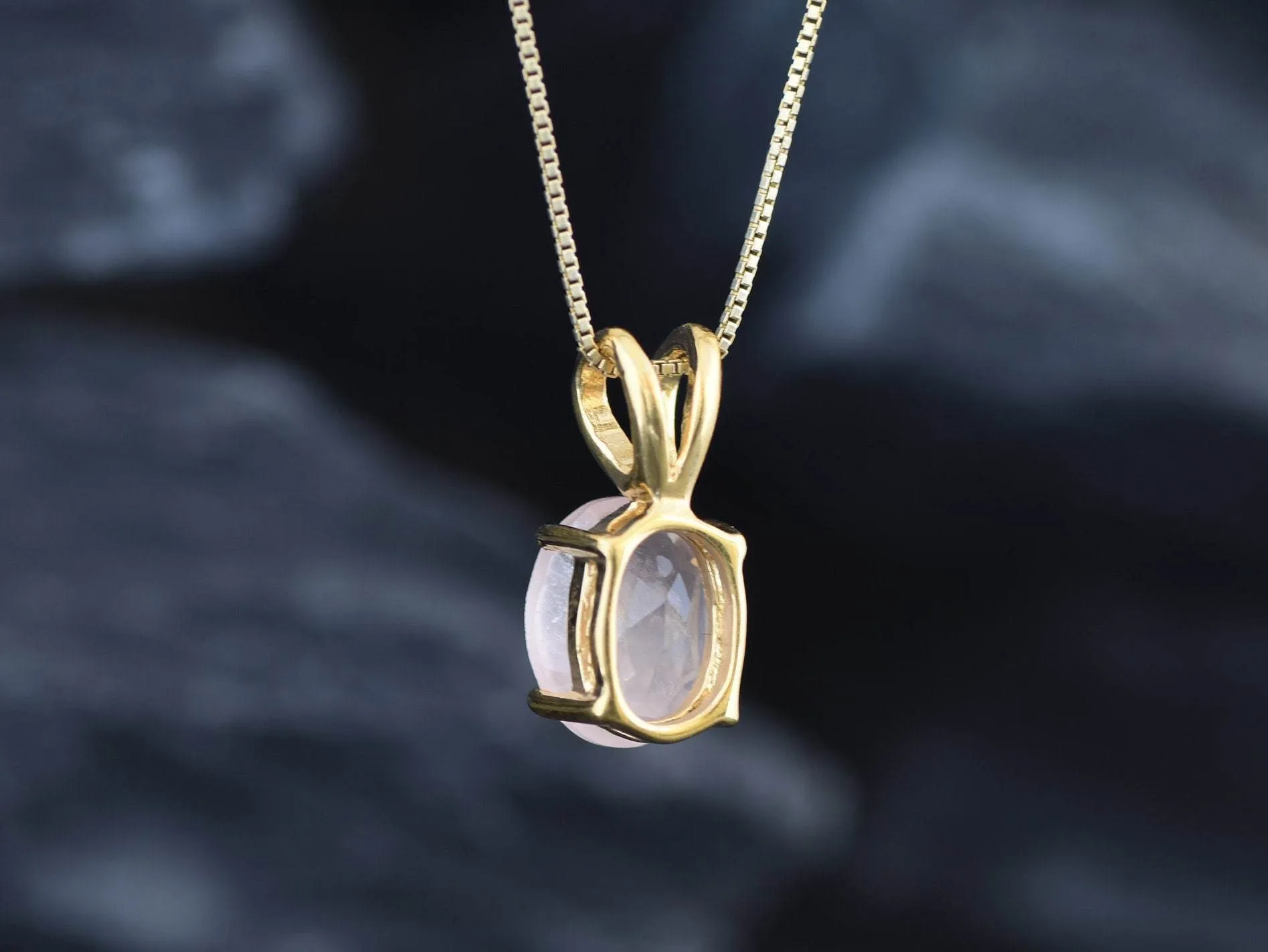 Gold Rose Quartz Necklace - Natural Rose Quartz Necklace - Pink Solitaire Pendant