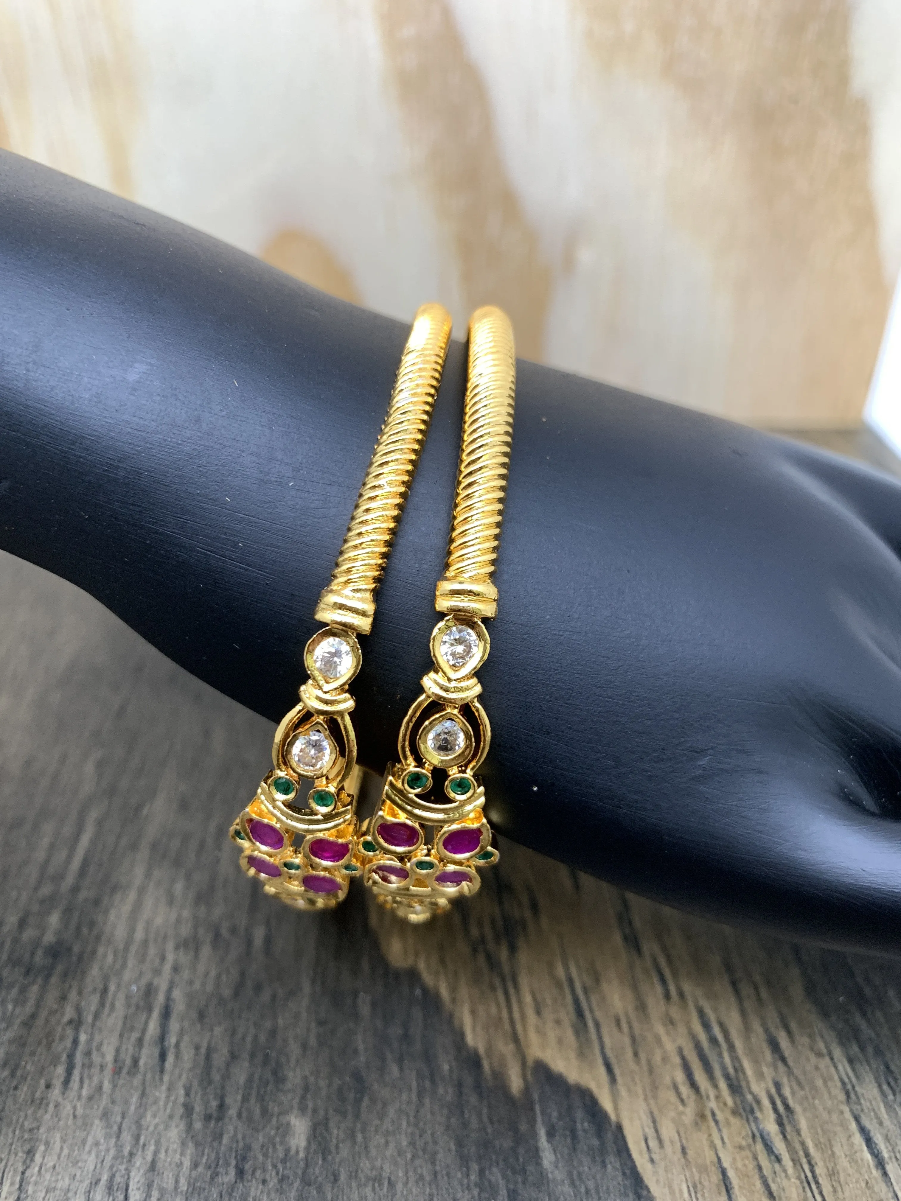 Golden Kada Style Red Kemp and CZ Bangle