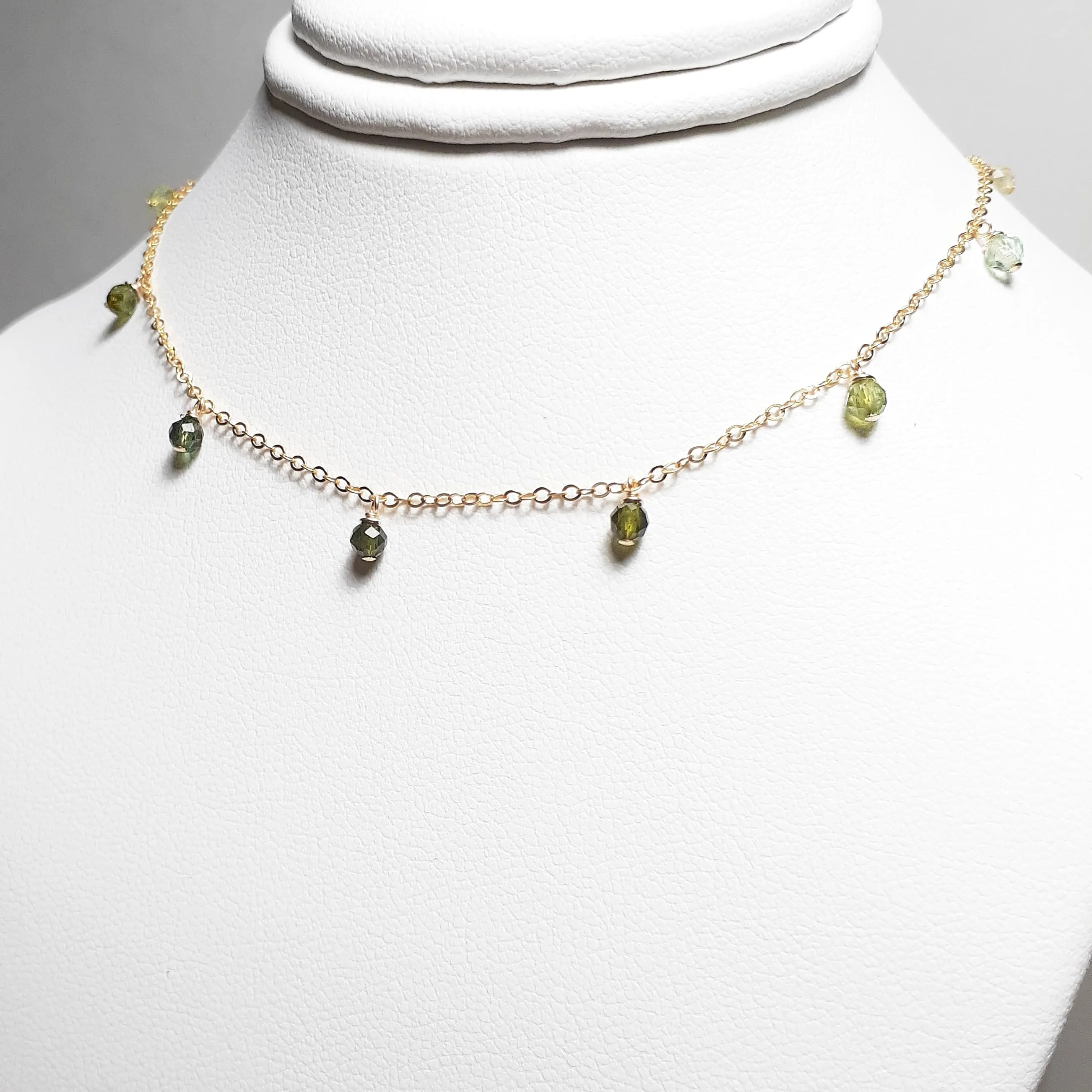 Green Tourmaline Ombre Drop Choker Necklace