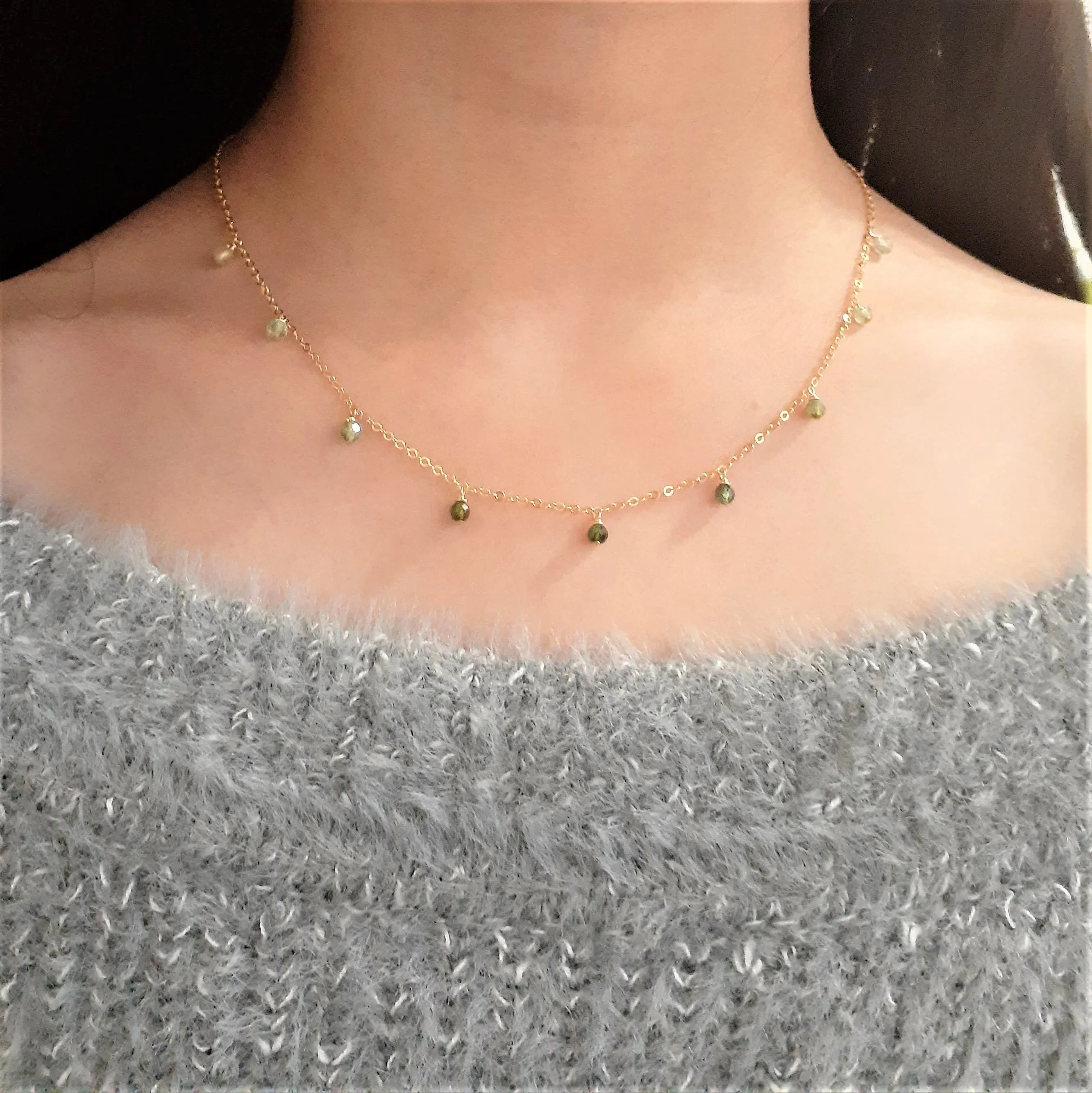 Green Tourmaline Ombre Drop Choker Necklace