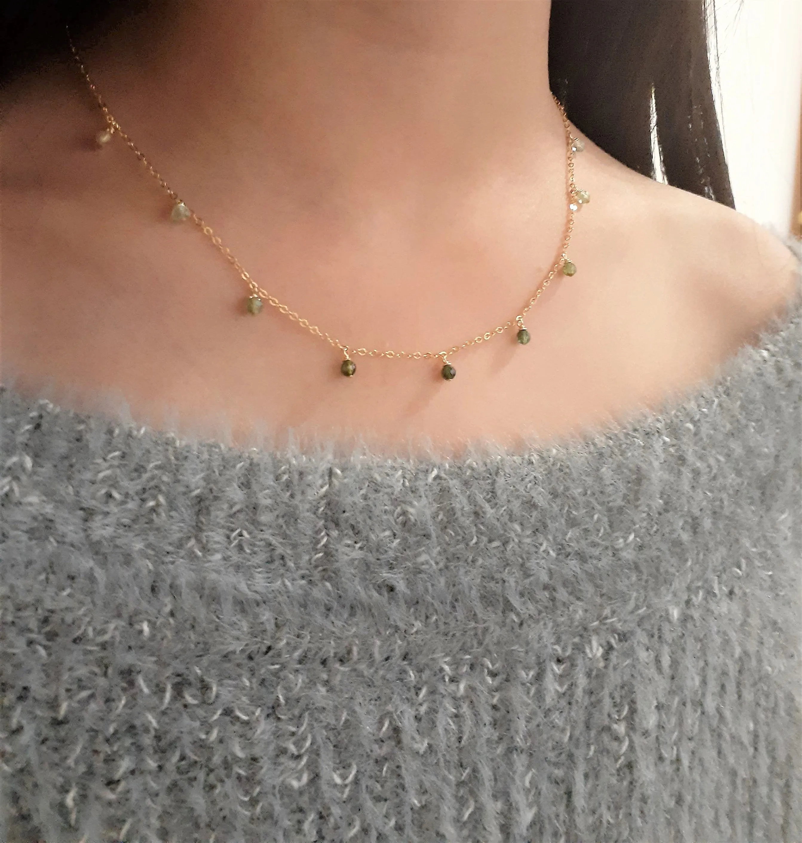 Green Tourmaline Ombre Drop Choker Necklace