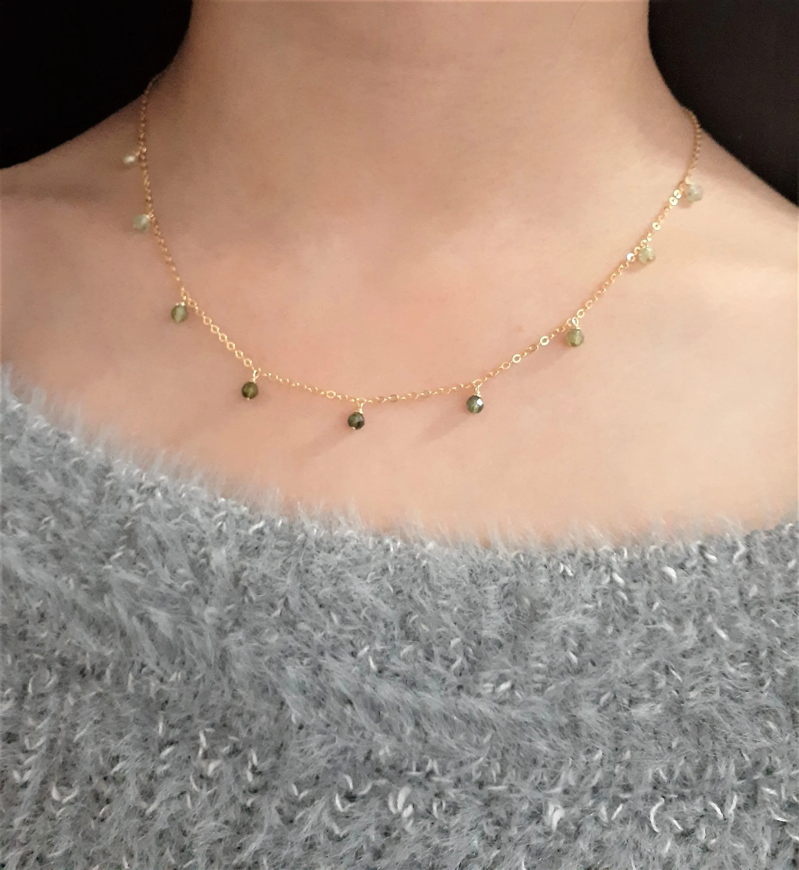 Green Tourmaline Ombre Drop Choker Necklace