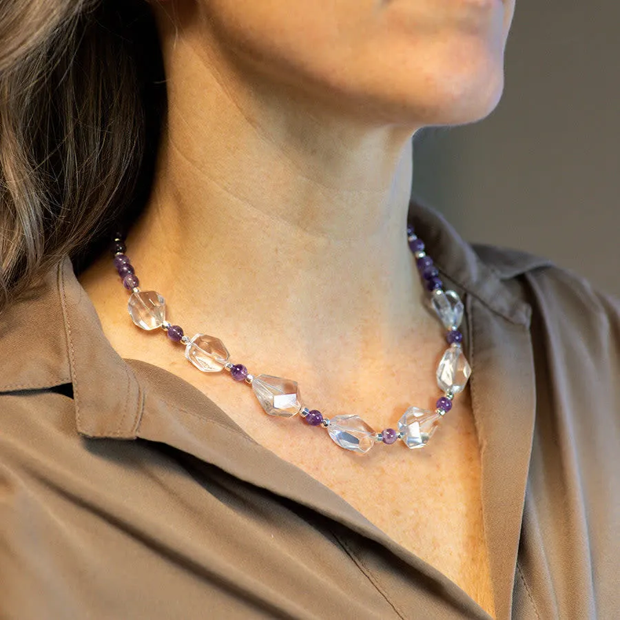 Limited Edition Crystal Quartz Nugget with Gemstones and Hematite Beads Necklace Kit - Dog Teeth Amethyst and Silver