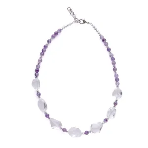 Limited Edition Crystal Quartz Nugget with Gemstones and Hematite Beads Necklace Kit - Dog Teeth Amethyst and Silver