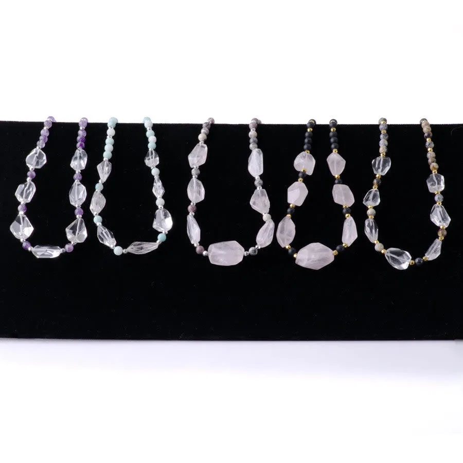 Limited Edition Crystal Quartz Nugget with Gemstones and Hematite Beads Necklace Kit - Dog Teeth Amethyst and Silver