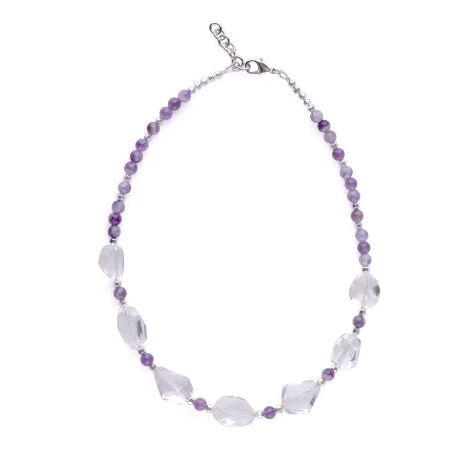 Limited Edition Crystal Quartz Nugget with Gemstones and Hematite Beads Necklace Kit - Dog Teeth Amethyst and Silver