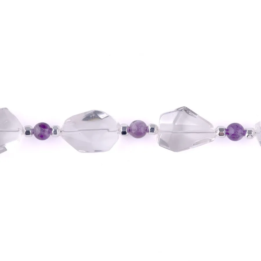Limited Edition Crystal Quartz Nugget with Gemstones and Hematite Beads Necklace Kit - Dog Teeth Amethyst and Silver