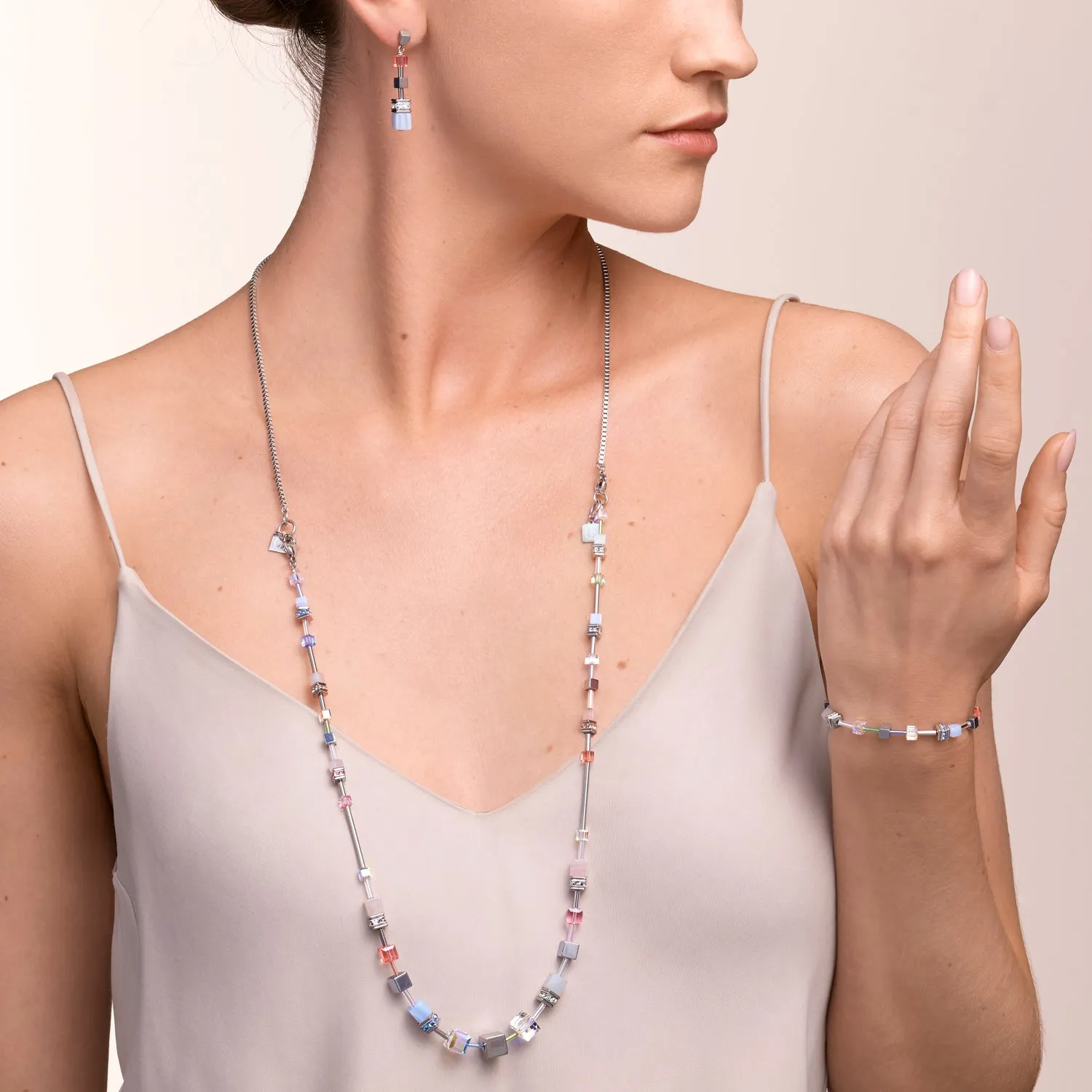 Necklace GeoCUBE® Multitask 4-in-1 summer multi pastel-silver