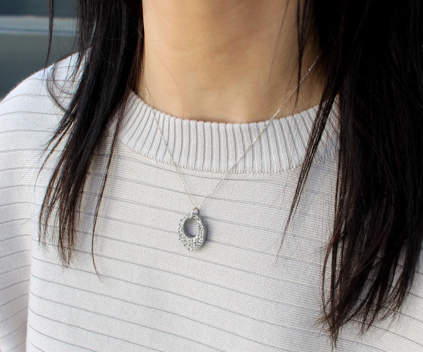 Open Oval Platinum Druzy Necklace