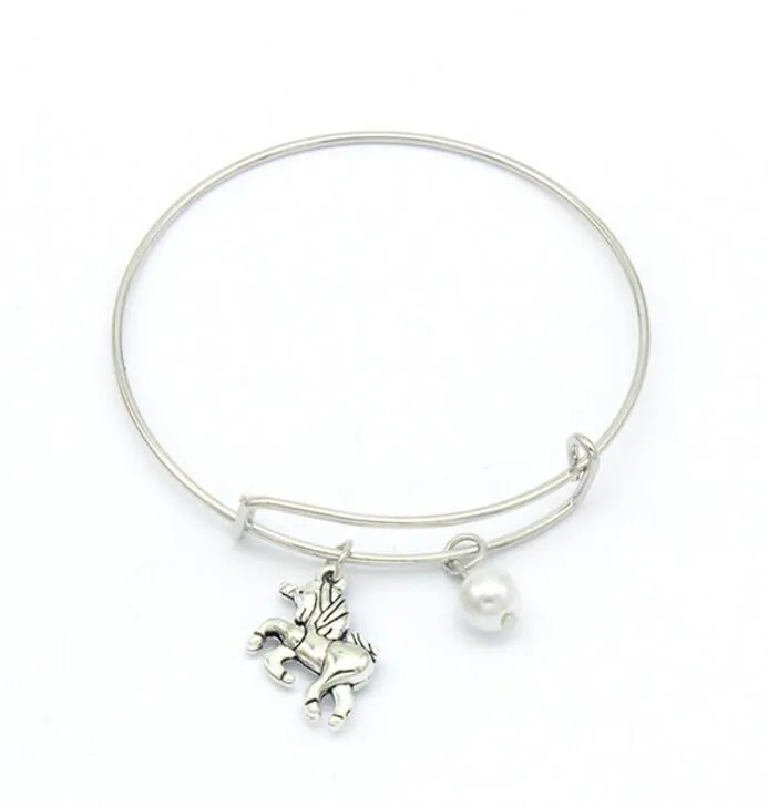 Pearl Unicorn Bangle Bracelet