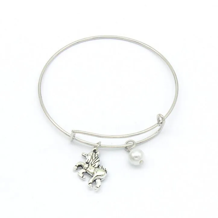 Pearl Unicorn Bangle Bracelet