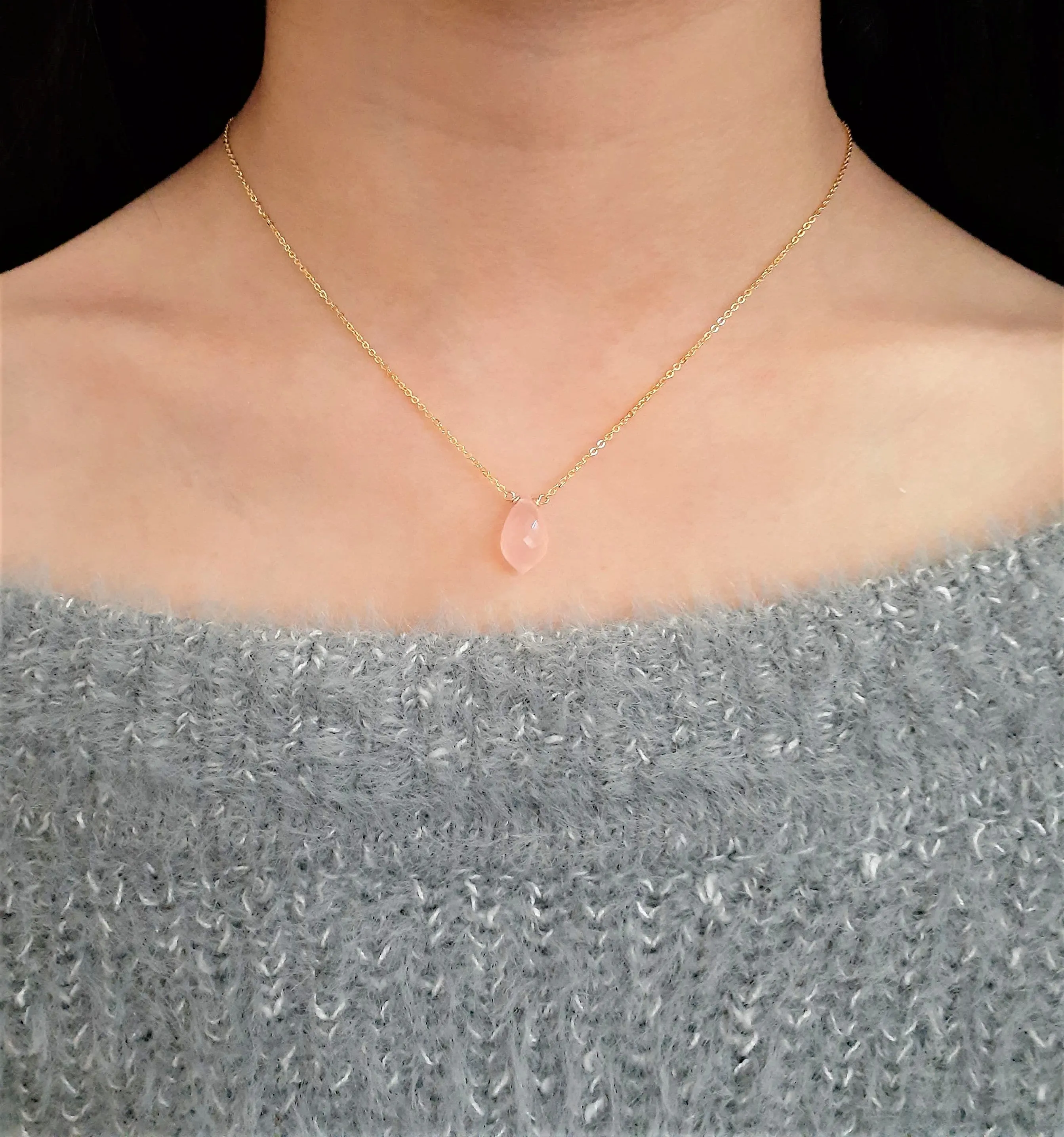 Pink Chalcedony Chandelier Pendant Necklace