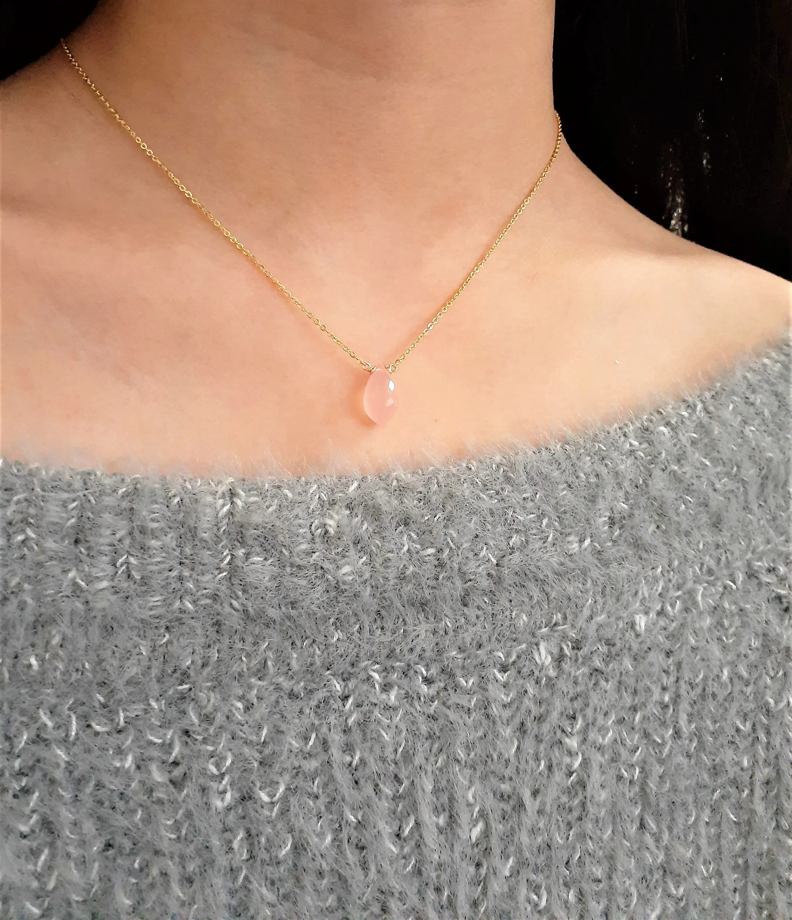 Pink Chalcedony Chandelier Pendant Necklace