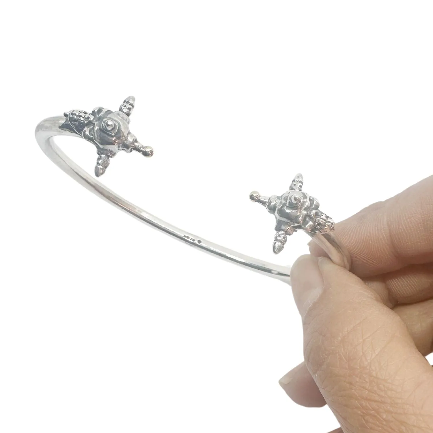 Punk Skull Rigid Bangle In Sterling Silver
