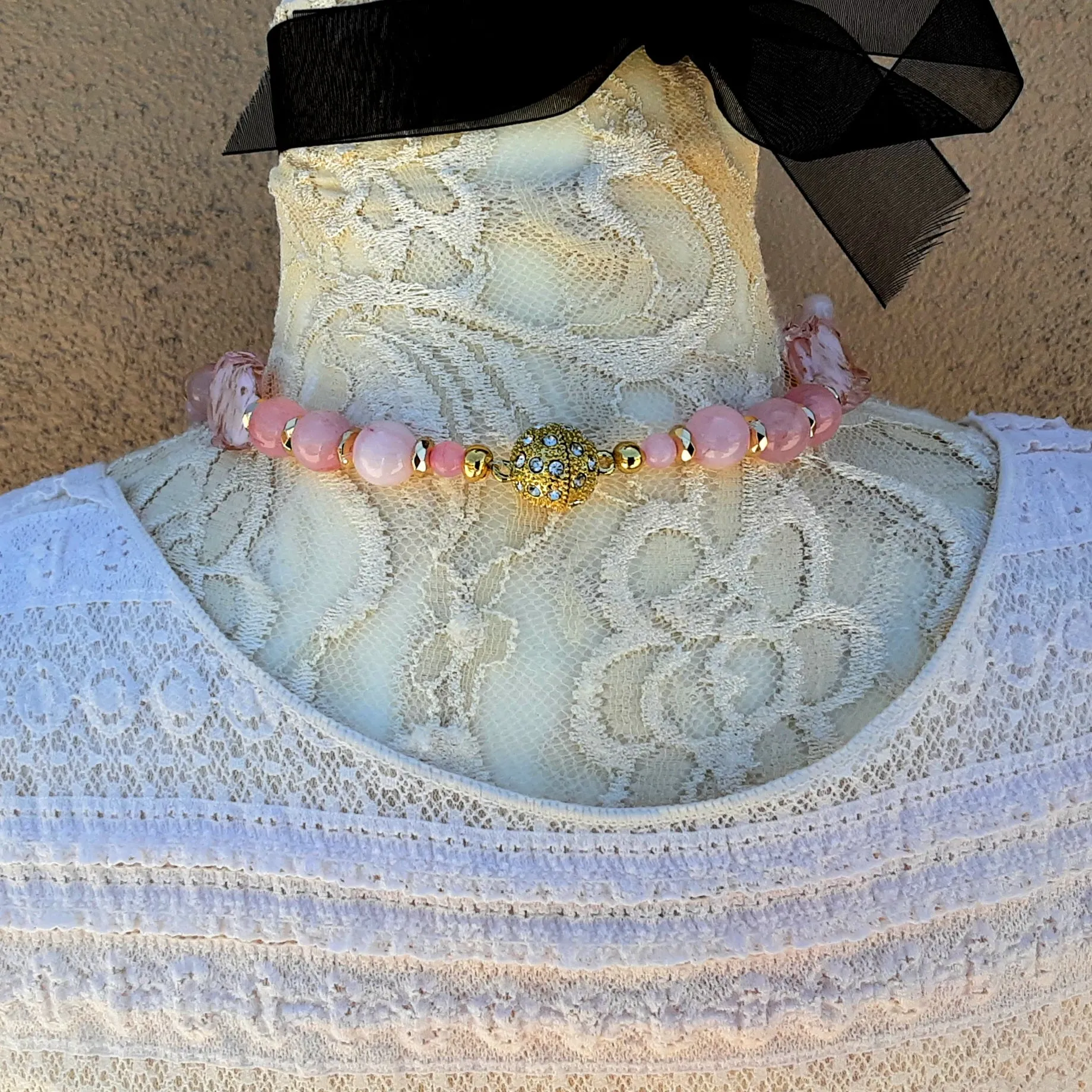 Rose Quartz Statement Necklace - Murano Glass Gift for Her - Perfect Mother of the Bride Jewelry